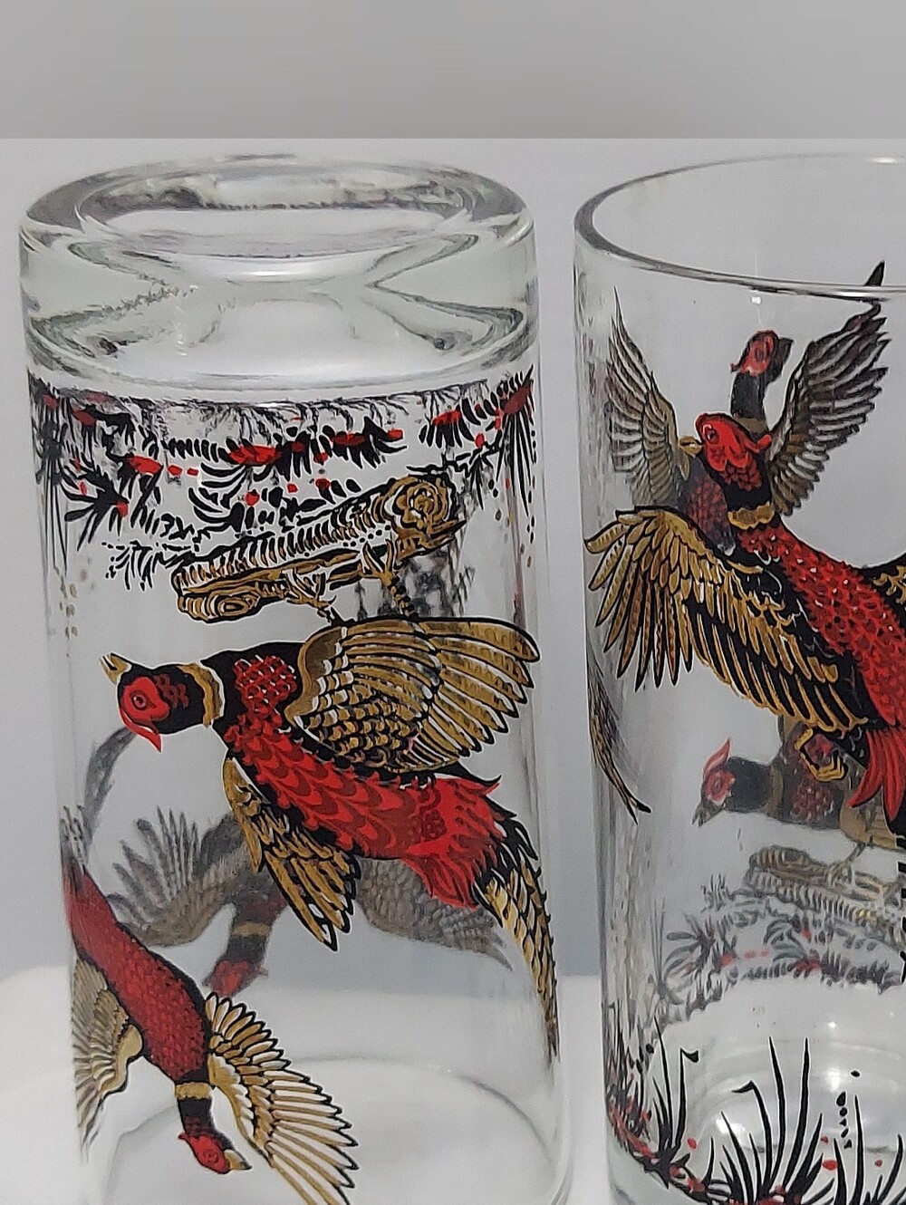 2 Vintage- Ringed necked pheasants Tumblers With Gold Trim Wild Life Game Birds